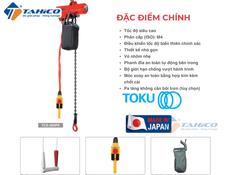 Hình ảnh sản phẩm Palăng xích Toku TCS-1000C2, TCS-1000P2E dùng hơi khí nén 1 tấn