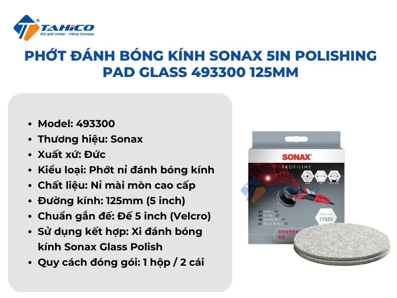Phớt đánh bóng kính Sonax 5in Polishing Pad Glass 493300 125mm