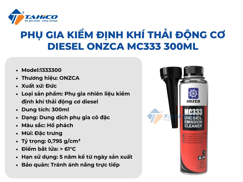 Phụ gia kiểm định khí thải động cơ diesel Onzca MC333 300ml