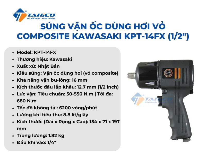Súng vặn ốc dùng hơi vỏ composite Kawasaki KPT-14FX (1/2")