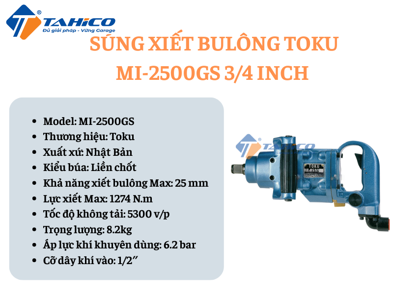 Hình ảnh sản phẩm Súng xiết bulông Toku MI-2500GS 3/4 inch