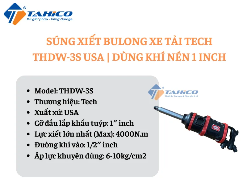 Hình ảnh sản phẩm Súng xiết bulong xe tải Tech THDW-3S USA | Dùng khí nén 1 inch