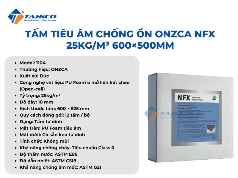 Tấm tiêu âm chống ồn Onzca NFX 25kg/m³ 600×500mm