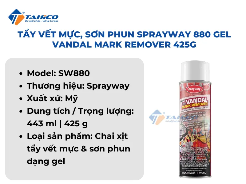 Tẩy vết mực, sơn phun Sprayway 880 Gel Vandal Mark Remover 425g