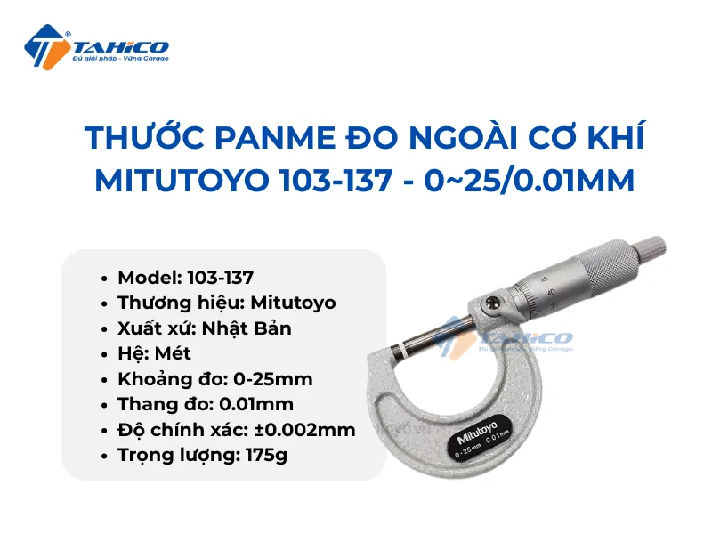 Hình ảnh sản phẩm Thước panme đo ngoài cơ khí Mitutoyo 103-137 - 0~25/0.01mm