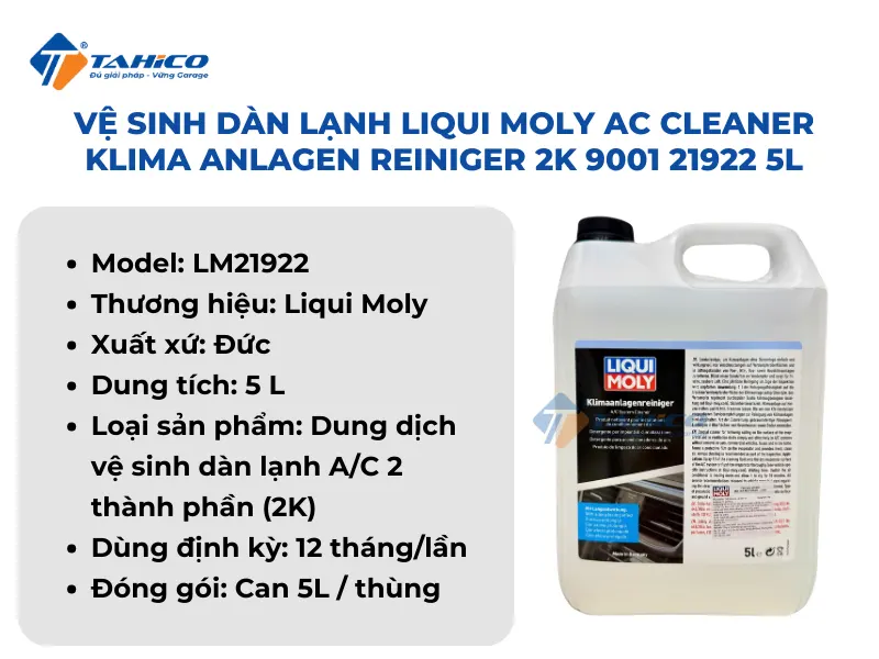 Vệ sinh dàn lạnh Liqui Moly AC Cleaner Klima Anlagen Reiniger 2K 9001 21922 5L