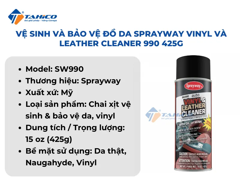 Vệ sinh và bảo vệ đồ da Sprayway Vinyl và Leather Cleaner 990 425g