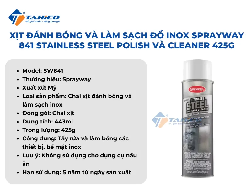 Xịt đánh bóng và làm sạch đồ inox Sprayway 841 Stainless Steel Polish và Cleaner 425g