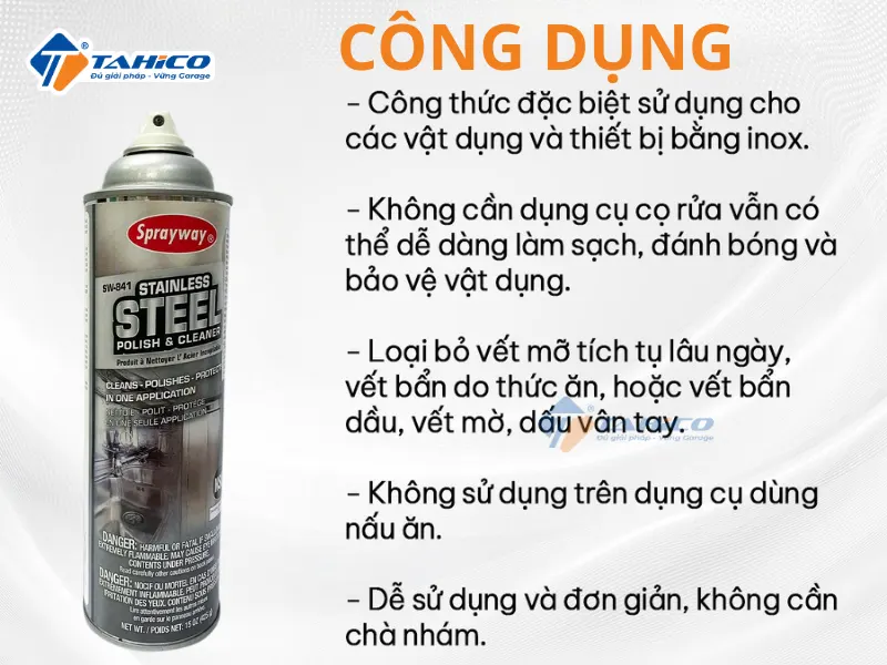 Xịt đánh bóng và làm sạch đồ inox Sprayway 841 Stainless Steel Polish và Cleaner 425g
