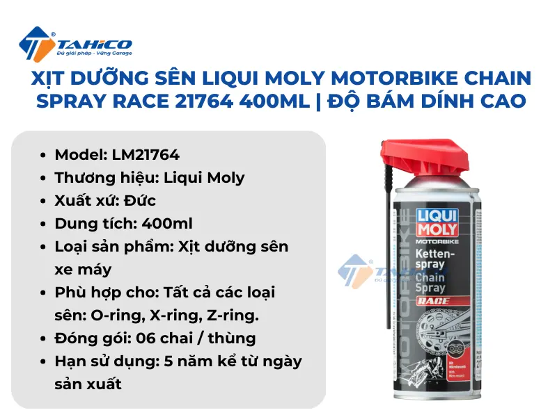 Xịt dưỡng sên Liqui Moly Motorbike Chain Spray Race 21764 400ml | Độ bám dính cao