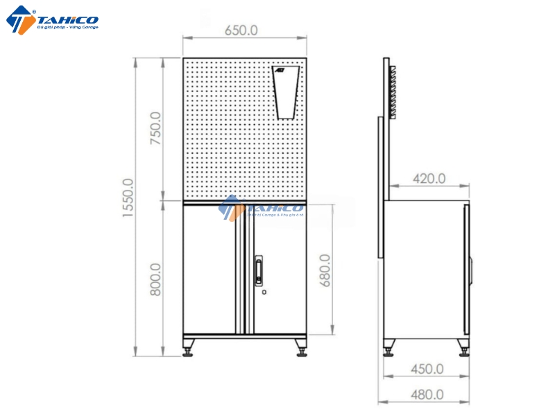 Tủ đựng đồ nghề 2 cánh Ally QT-O2BT | có bảng treo
