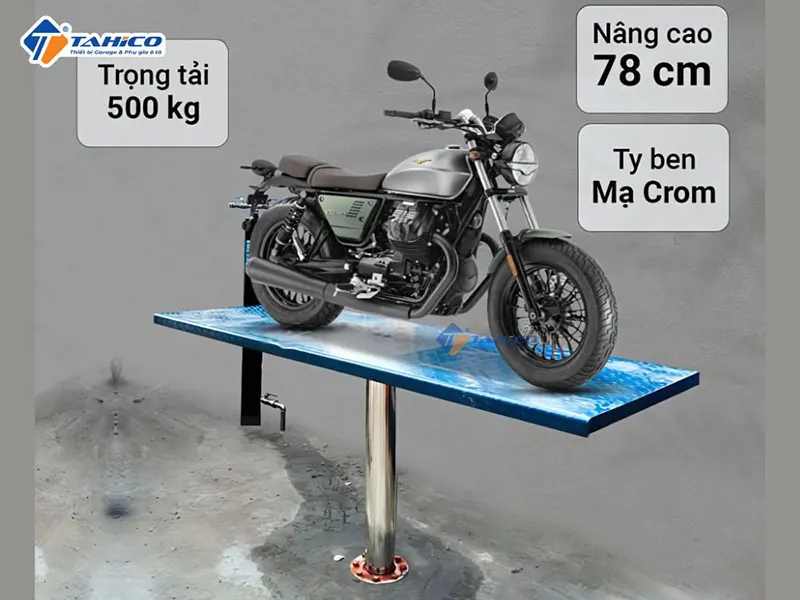 Đặc điểm bàn nâng xe máy, cầu nâng 1 trụ rửa xe máy tải trọng lớn 500kg