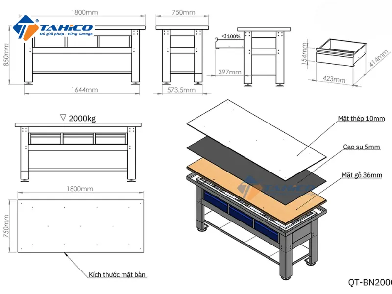 Bàn nguội cơ khí Ally QT-BN2000 tải trọng 2000kg