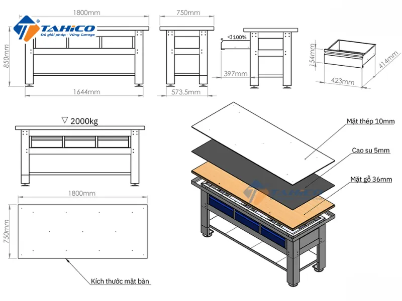 Bàn nguội cơ khí ALLY QT-TT2002 chịu tải 45kg/ngăn