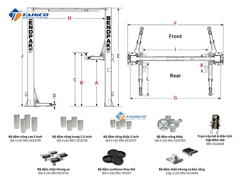 Bảng vẽ cầu nâng 2 trụ Bendpak 10AP 4.5 tấn cổng trên