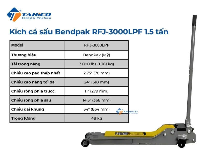 Đặc điểm tính năng Bendpak RFJ-3000LPF