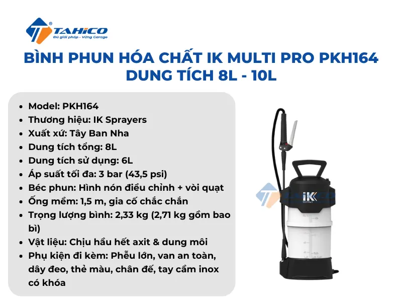 Bình phun hóa chất IK Multi Pro Series dung tích 8L - 10L