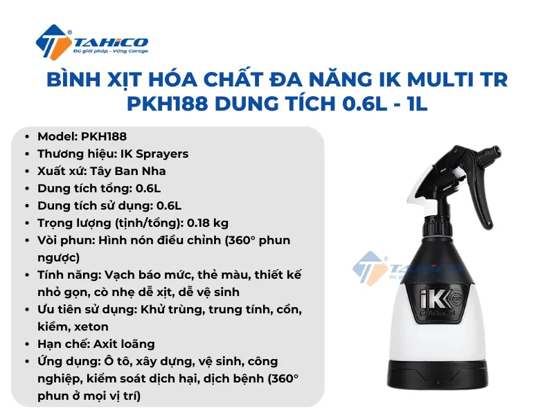 Bình xịt hóa chất đa năng IK Multi TR Series dung tích 0.6L - 1L