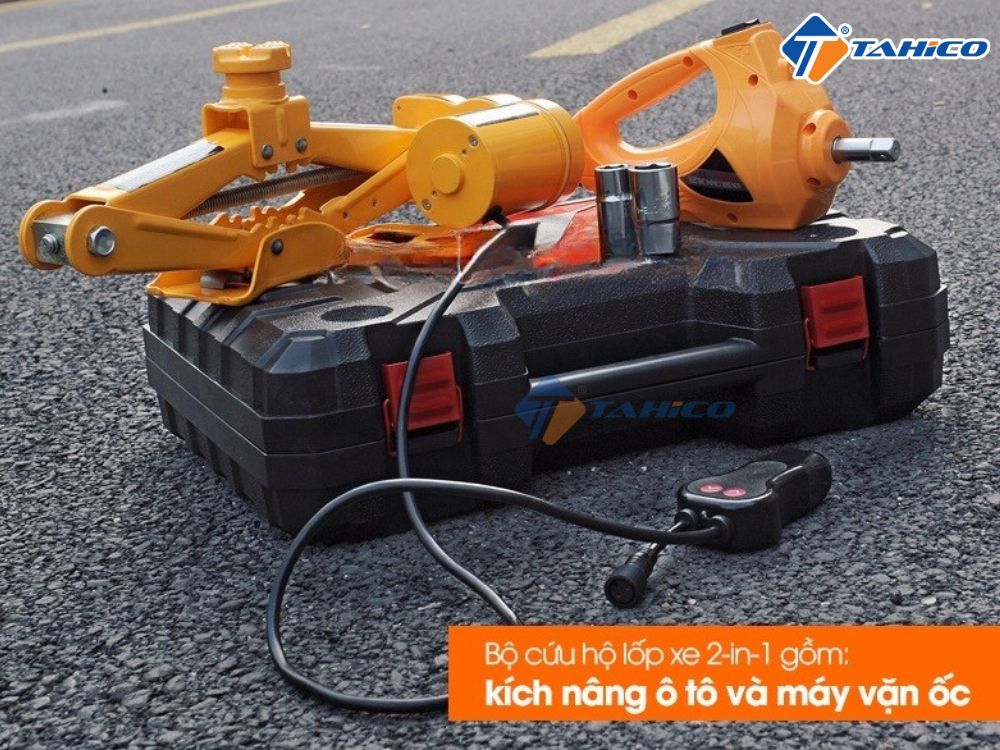 Bộ cứu hộ lốp 2in1 OEM GXE02 12V | Kích nâng cắt kéo và máy vặn ốc