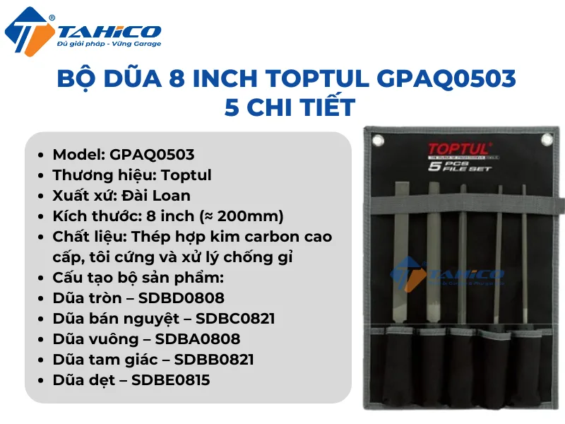 Hình ảnh sản phẩm Bộ dũa 8 inch Toptul GPAQ0503 - 5 chi tiết