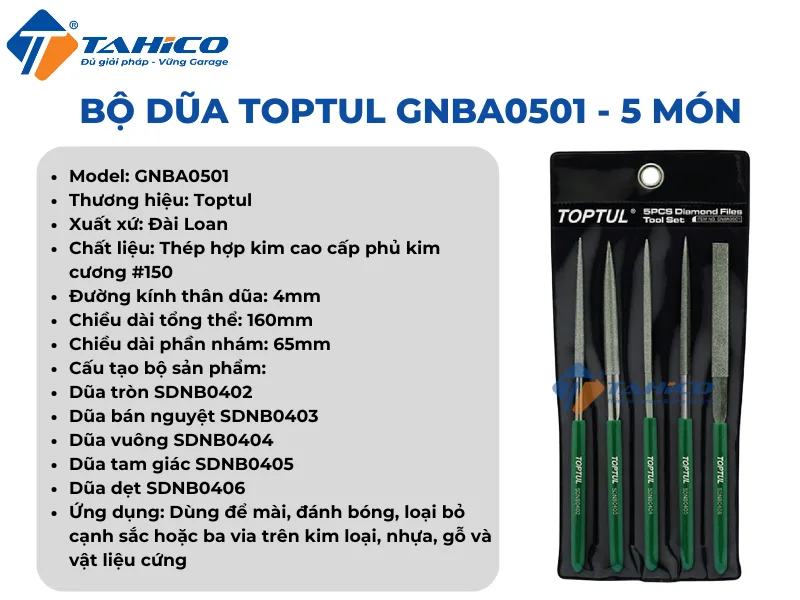 Hình ảnh sản phẩm Bộ dũa Toptul GNBA0501 - 5 món
