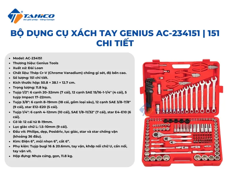 Bộ dụng cụ xách tay Genius AC-234151 | 151 chi tiết