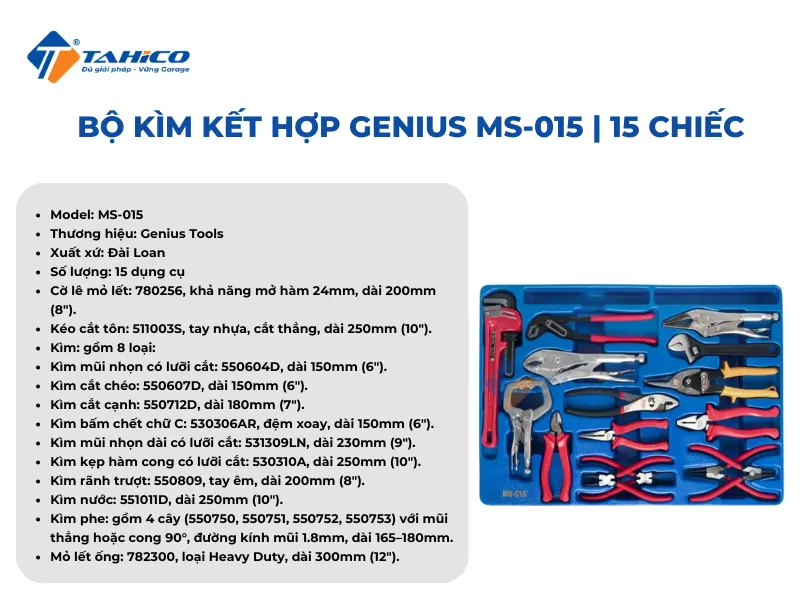 Bộ kìm kết hợp Genius MS-015 | 15 chiếc