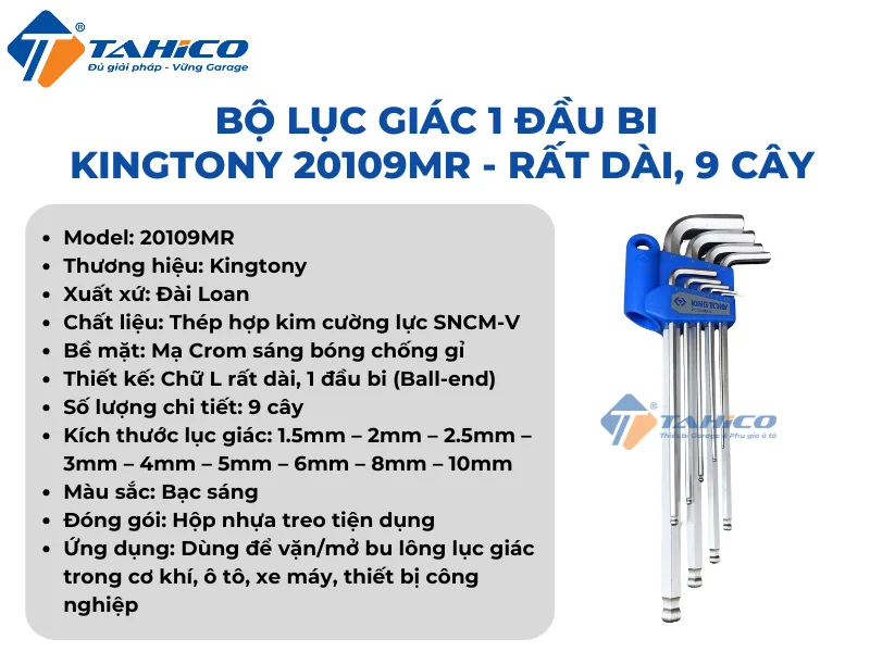 Hình ảnh sản phẩm Bộ lục giác 1 đầu bi Kingtony 20109MR - Rất dài, 9 cây