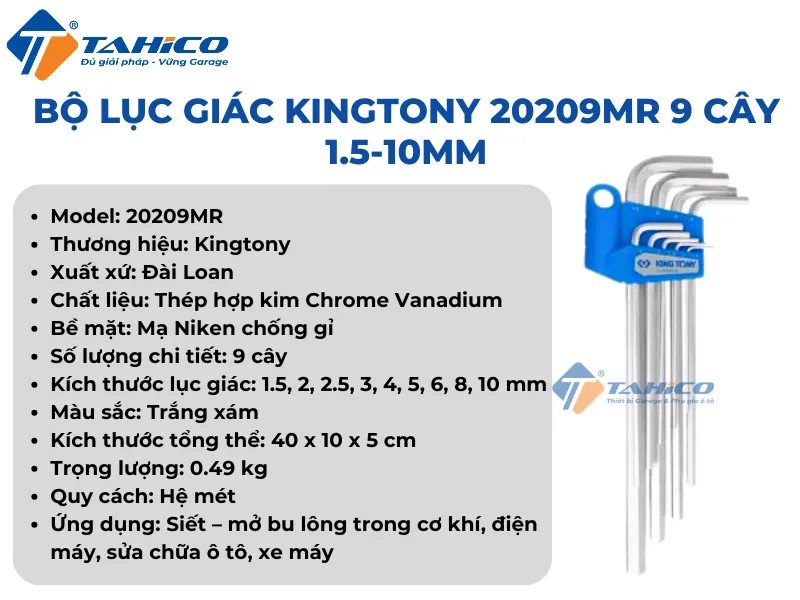 Hình ảnh sản phẩm Bộ lục giác Kingtony 20209MR 9 cây 1.5-10mm