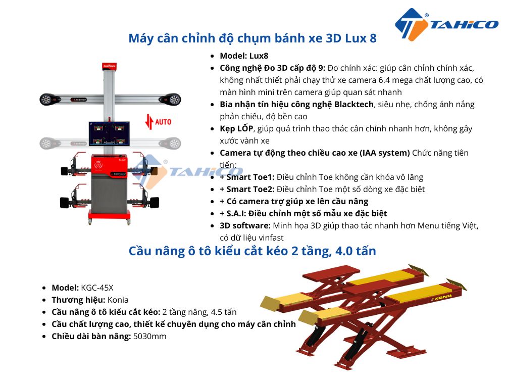 Thông số kỹ thuật bộ máy cân chỉnh độ chụm bánh xe Lux8 và cầu cắt kéo