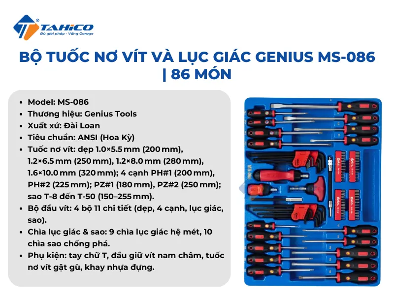 Bộ tuốc nơ vít và lục giác Genius MS-086 | 86 món