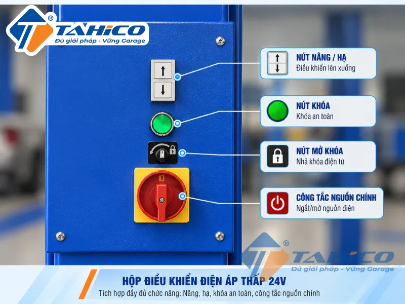 Hình ảnh các chi tiết sản phẩm Cầu nâng 2 trụ cáp dưới Hauvrex HTL2440C.