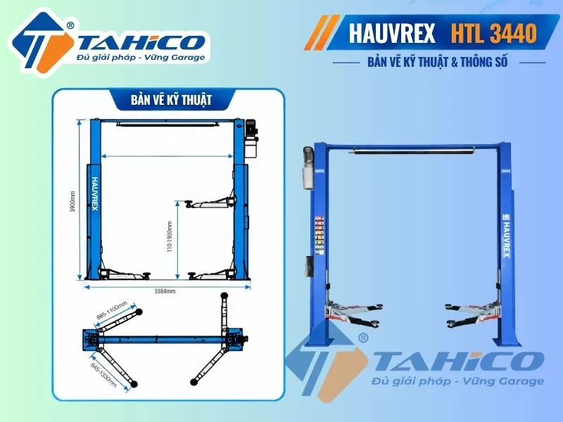 Bản vẽ kỹ thuật sản phẩm Cầu nâng 2 trụ cáp trên Hauvrex HTL3440.