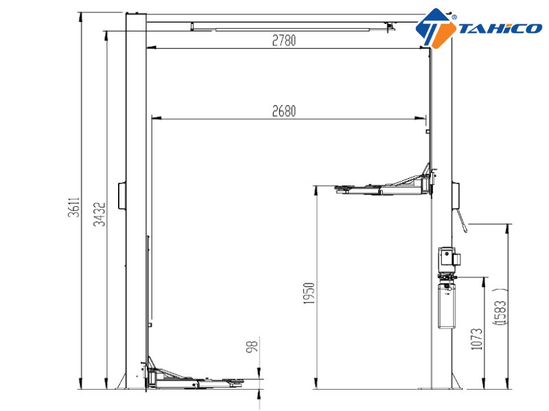 Cầu nâng 2 trụ cáp trên Titano STD-6340AM-2900