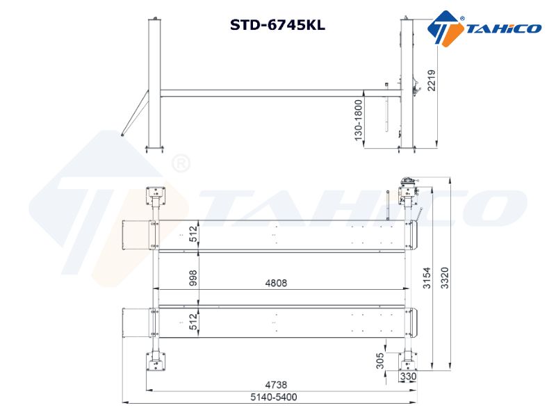 Thông số kỹ thuật của cầu nâng 4 trụ 4.2 tấn STD-6745KL