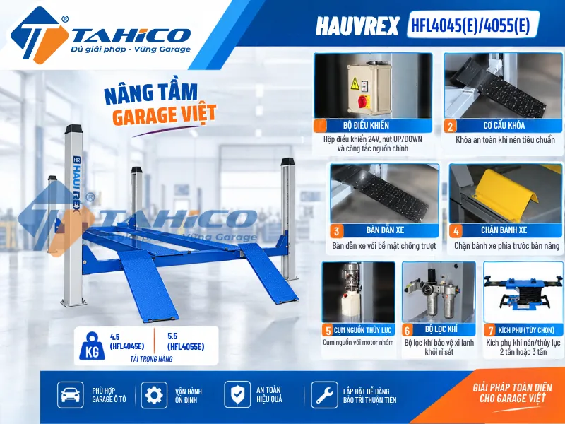 Cầu nâng 4 trụ Hauvrex HFL4045(E)/HFL4055(E)