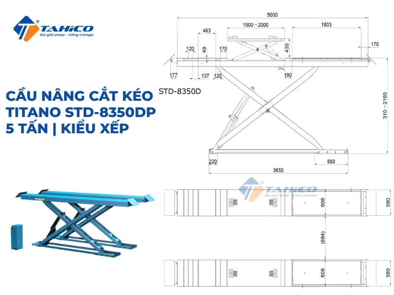 Cầu nâng cắt kéo Titano STD-8350DP 5 tấn | Kiểu xếp