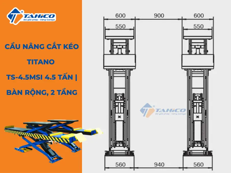 Cầu nâng cắt kéo Titano TS-4.5MSI 4.5 tấn | Bàn rộng, 2 tầng