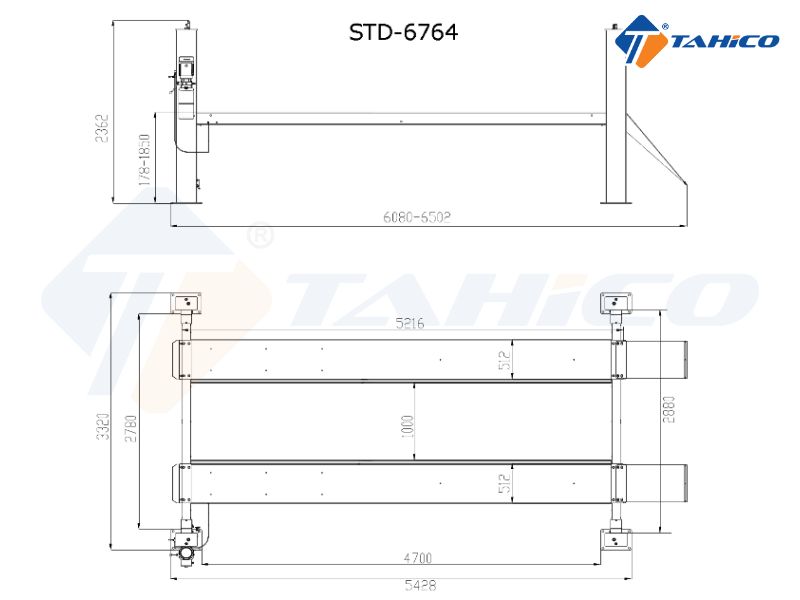 Thông số kỹ thuật của cầu nâng ô tô 4 trụ 6.4 tấn STD-6764BD