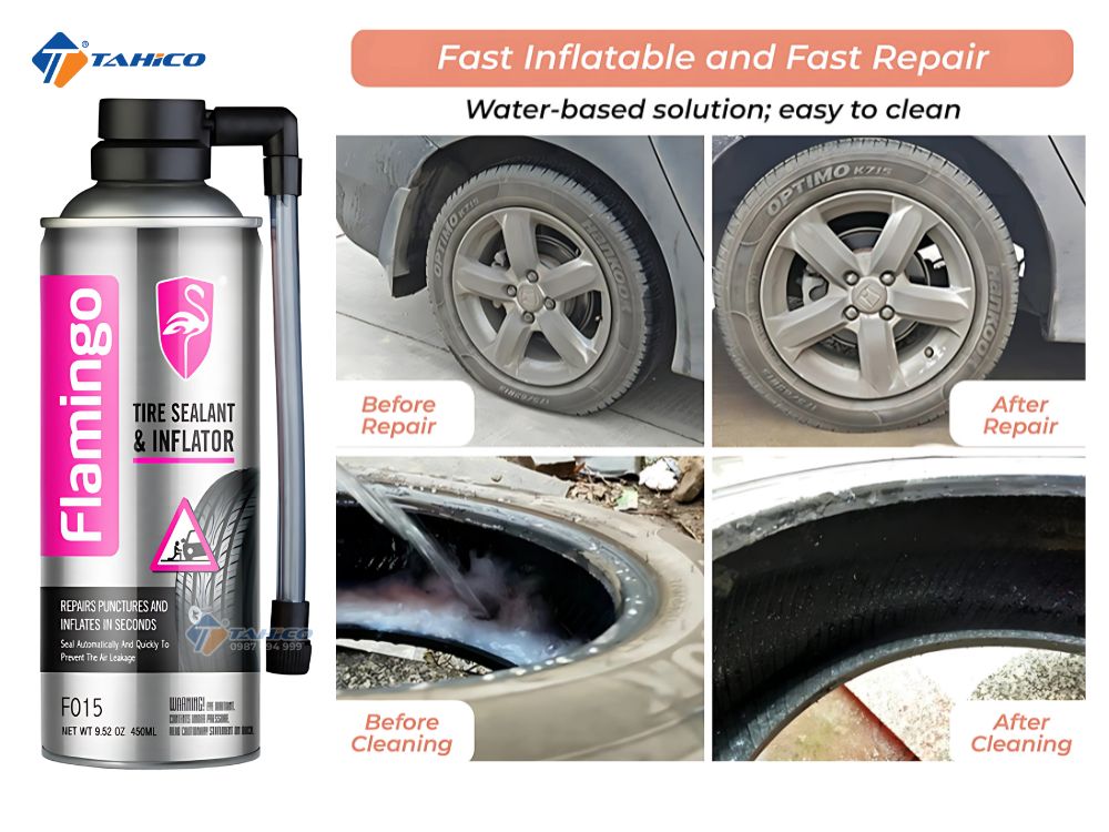 Chai vá lốp khẩn cấp Flamingo Tire Sealant & Inflator F015 450ml