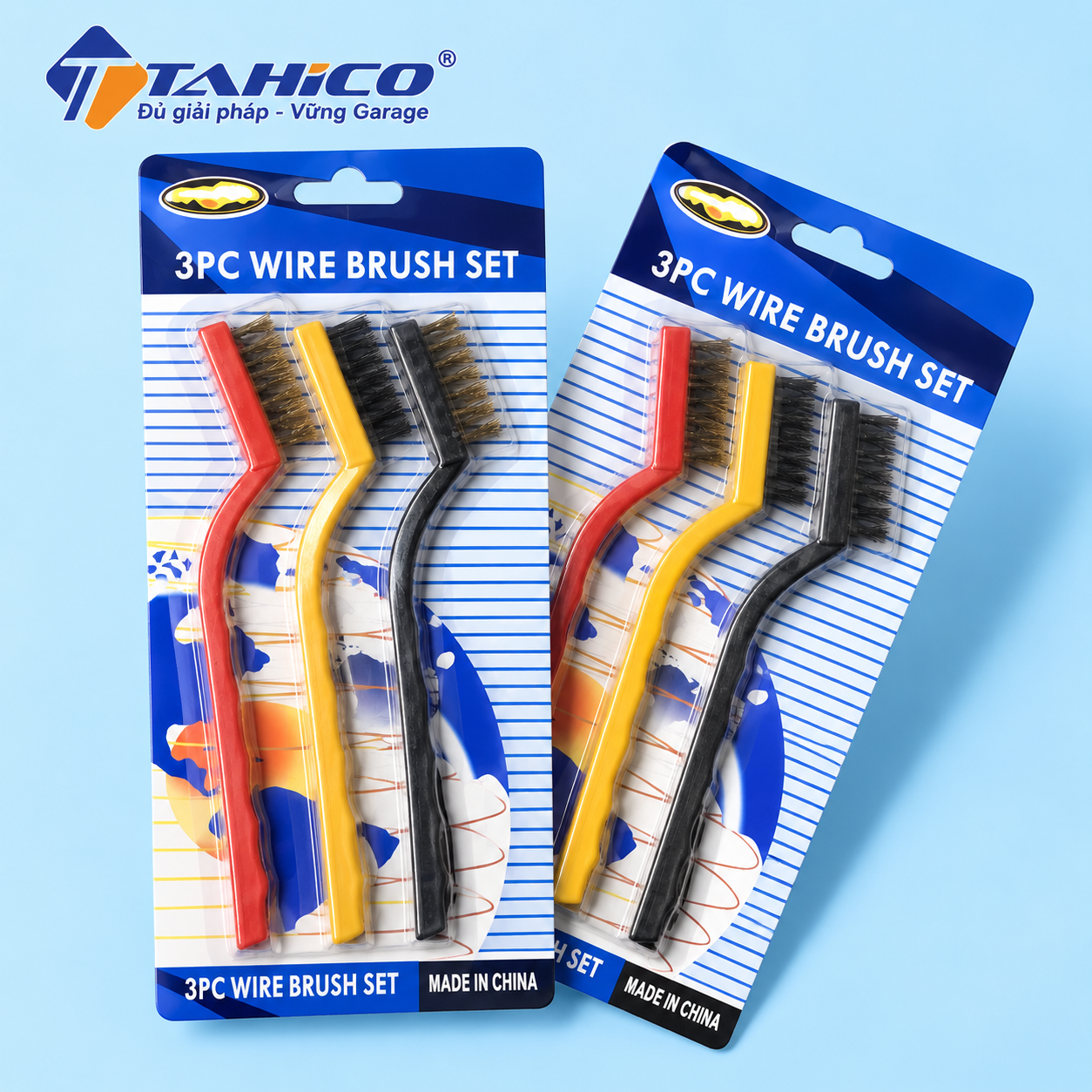 Bộ Bàn Chải Sắt Cước Đồng 3 Cây Vệ Sinh Khe Kẽ Xe Tahico