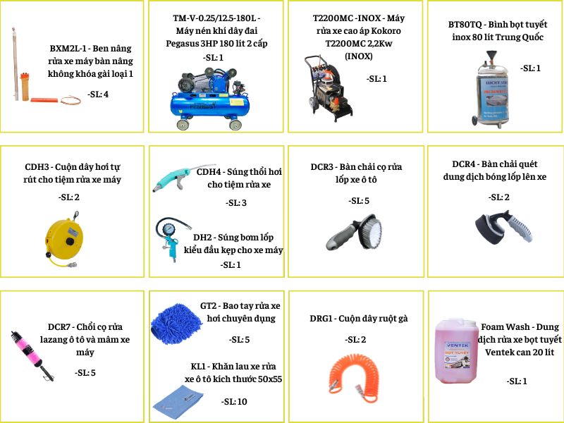 Combo 3 - Combo tiệm rửa xe máy 5 người làm