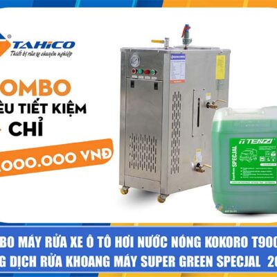 coombo-may-rua-xe-nuoc-nong-kokoro-t9000-va-dung-dich-rua-khoang-may-super-green-specjal-20-lit