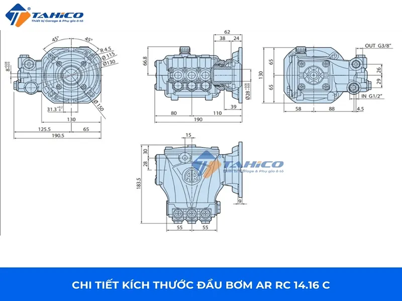 Đầu bơm AR RC14.16C của Ý 5,5hp 1 pha 220V