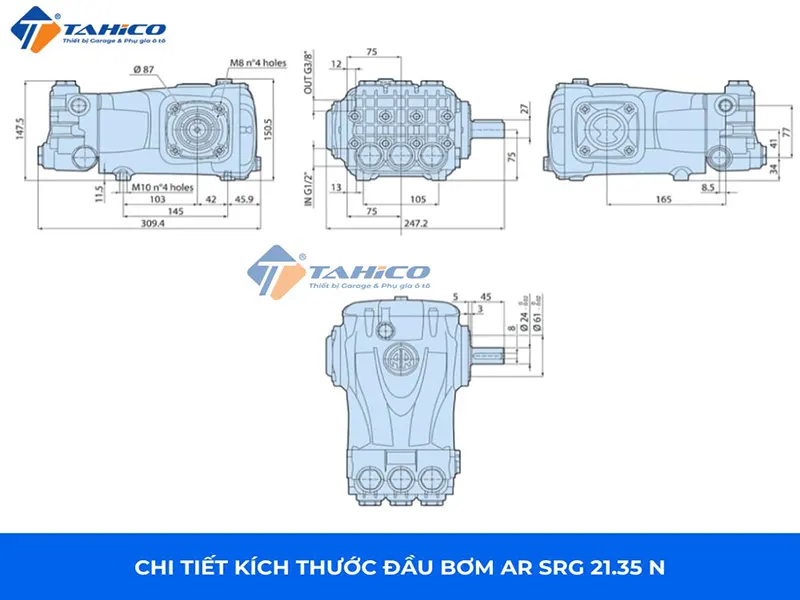 Bảng vẽ đầu bơm AR SRG21.35N của Ý 20hp 350 bar