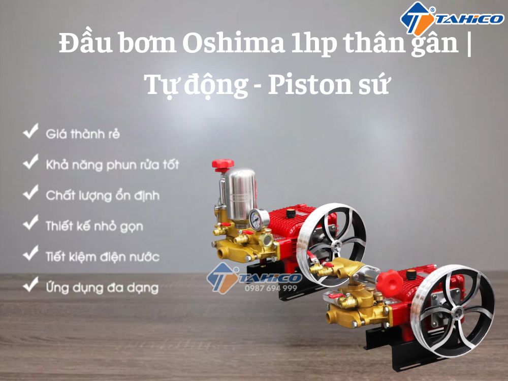 Đầu bơm Oshima 1hp thân gân | Tự động – Piston sứ