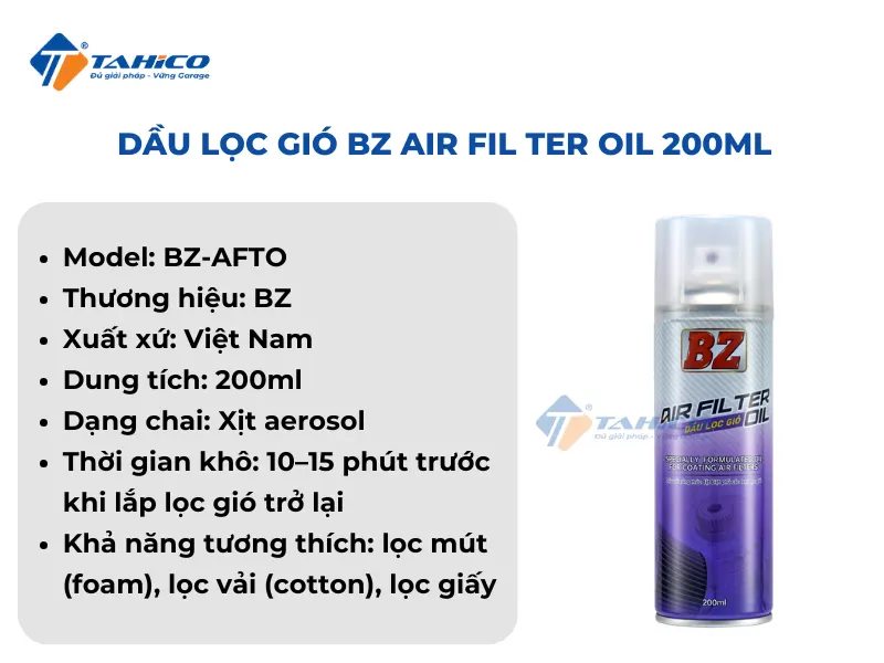 Đặc điểm tính năng BZ Air Fil Ter Oil