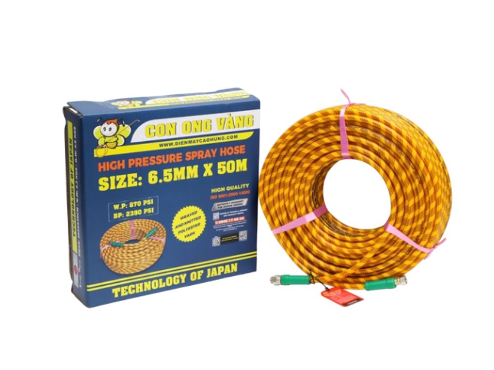 Dây phun áp lực PVC Con Ong Vàng 6.5 và 8.5mm x 50m