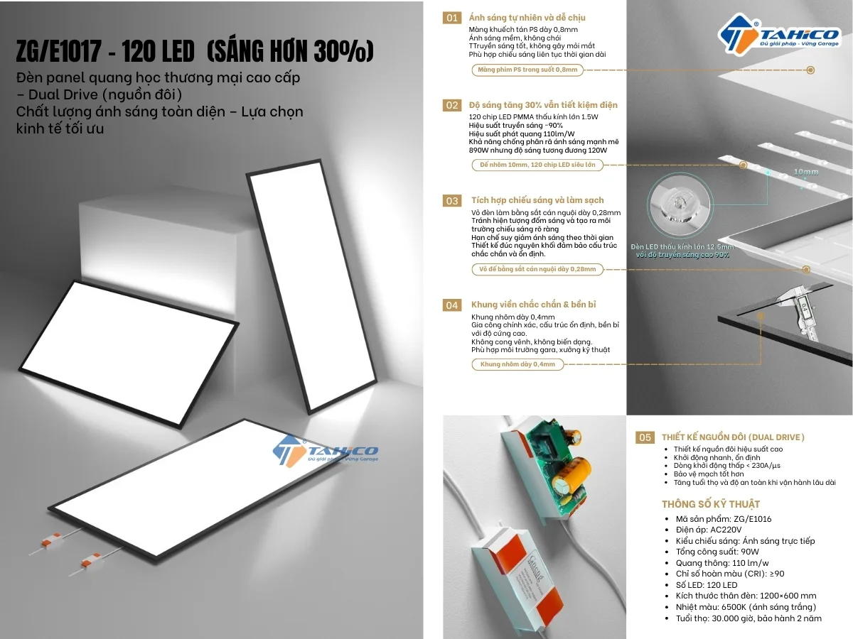 Đèn LED panel Gonengo dạng phẳng quang học 600×1200mm 48W