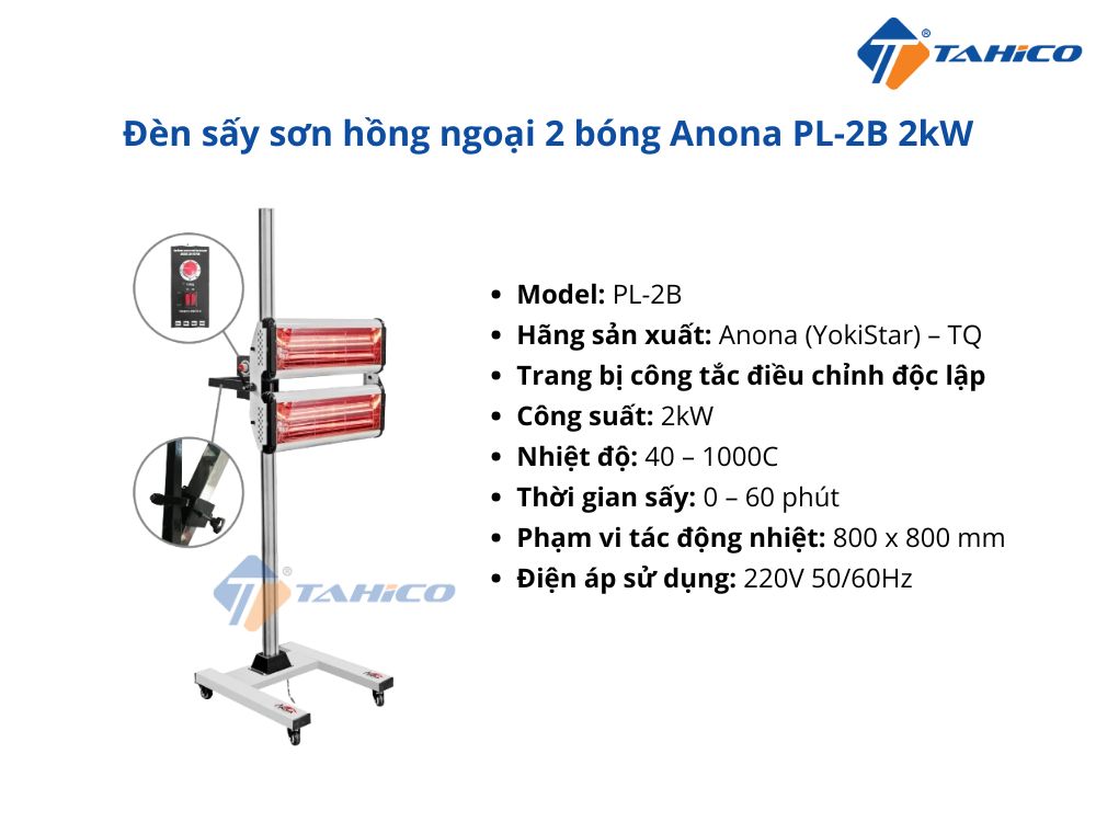 Đặc điểm đèn sấy sơn hồng ngoại Anona PL-2B 2kW/PL-3E 3kW